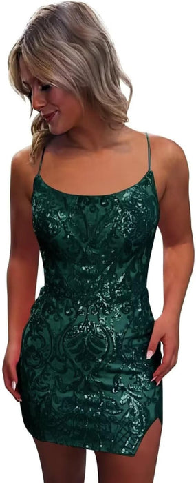 Tight Sequin Homecoming Dresses Sparkly Short Prom Dress with Slit