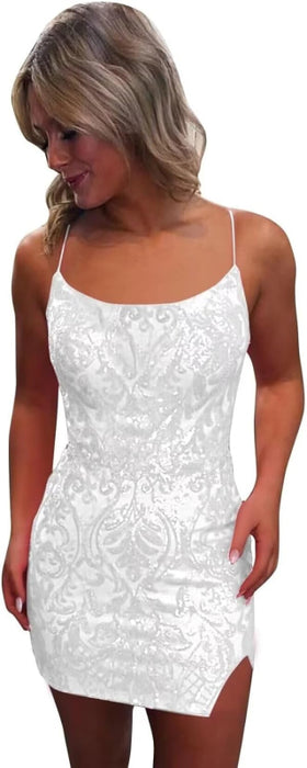 Tight Sequin Homecoming Dresses Sparkly Short Prom Dress with Slit