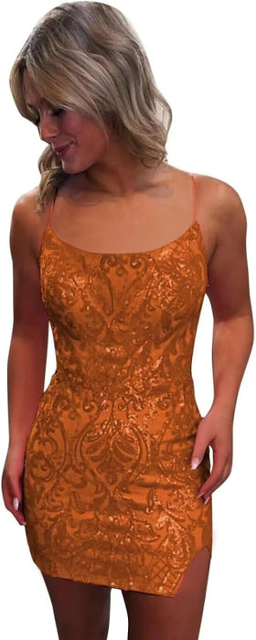 Tight Sequin Homecoming Dresses Sparkly Short Prom Dress with Slit