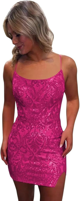 Tight Sequin Homecoming Dresses Sparkly Short Prom Dress with Slit