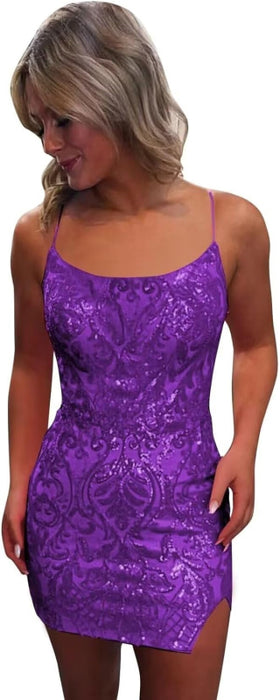 Tight Sequin Homecoming Dresses Sparkly Short Prom Dress with Slit