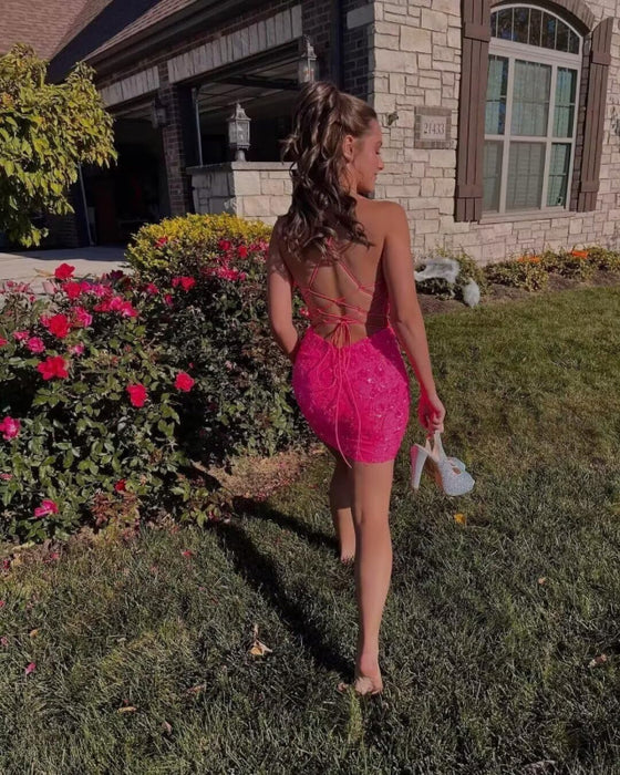 Tight Sequin Homecoming Dresses Sparkly Short Prom Dress with Slit