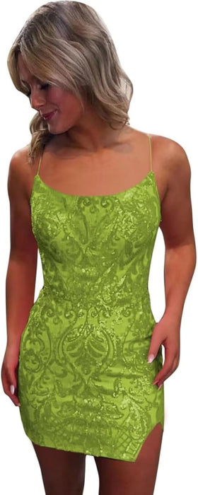 Tight Sequin Homecoming Dresses Sparkly Short Prom Dress with Slit