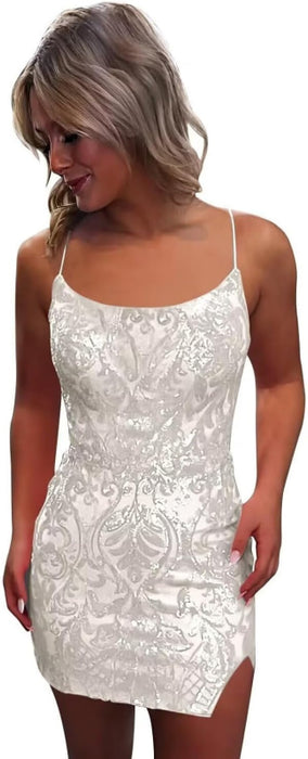 Tight Sequin Homecoming Dresses Sparkly Short Prom Dress with Slit
