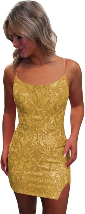 Tight Sequin Homecoming Dresses Sparkly Short Prom Dress with Slit