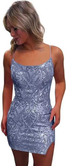 Tight Sequin Homecoming Dresses Sparkly Short Prom Dress with Slit