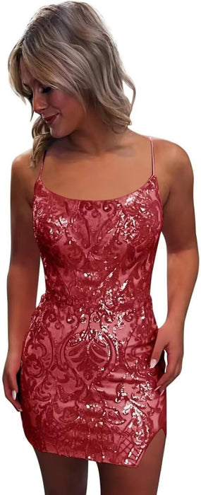 Tight Sequin Homecoming Dresses Sparkly Short Prom Dress with Slit