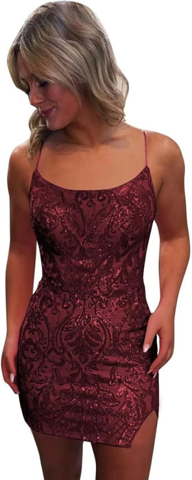 Tight Sequin Homecoming Dresses Sparkly Short Prom Dress with Slit