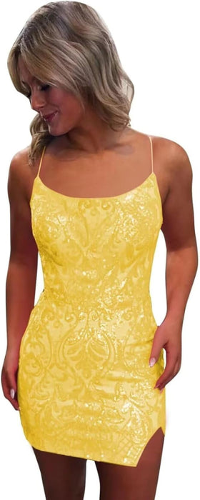 Tight Sequin Homecoming Dresses Sparkly Short Prom Dress with Slit