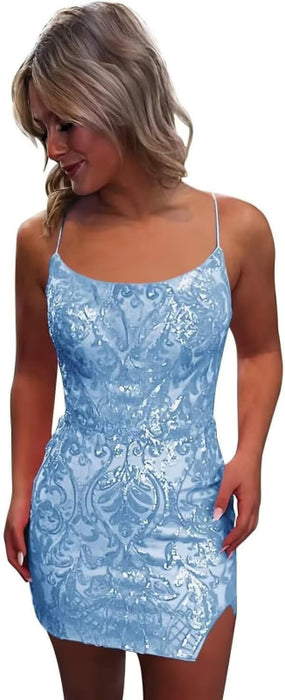 Tight Sequin Homecoming Dresses Sparkly Short Prom Dress with Slit