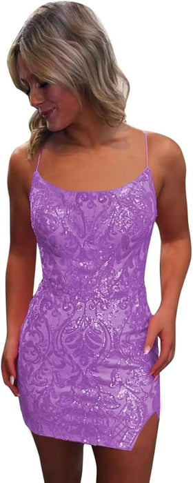Tight Sequin Homecoming Dresses Sparkly Short Prom Dress with Slit