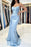 Trendy Light Blue Strapless Mermaid Satin Prom Dress with Ruffles - Prom Dresses