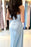 Trendy Light Blue Strapless Mermaid Satin Prom Dress with Ruffles - Prom Dresses