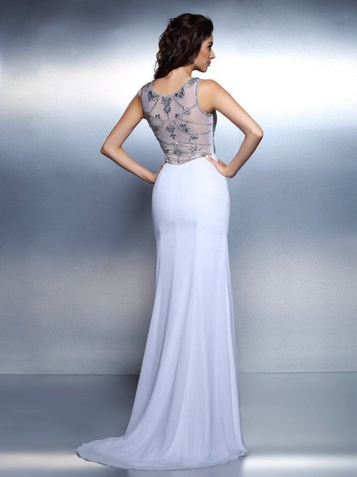 Trumpet/Mermaid Bateau Beading Sleeveless Long Chiffon Dresses - Prom Dresses