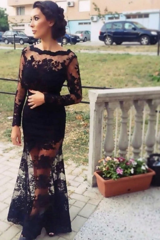 Trumpet/Mermaid Bateau Long Sleeves Applique Lace Dresses - Prom Dresses