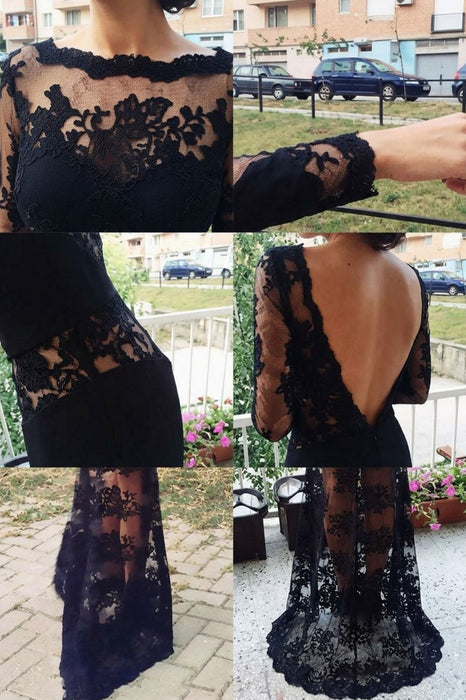 Trumpet/Mermaid Bateau Long Sleeves Applique Lace Dresses - Prom Dresses