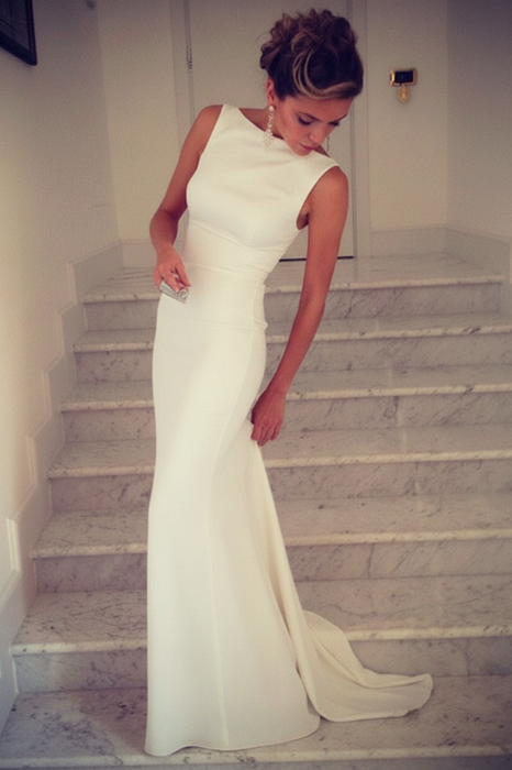 White Trumpet/Mermaid High Neck Sleeveless Spandex Floor-Length Dresses - Prom Dresses