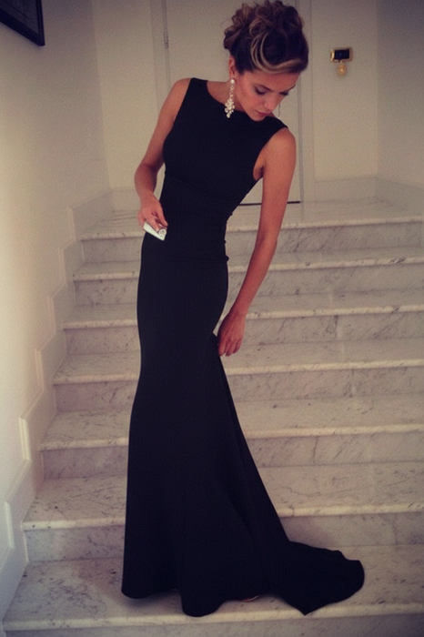 Black Trumpet/Mermaid High Neck Sleeveless Spandex Floor-Length Dresses - Prom Dresses