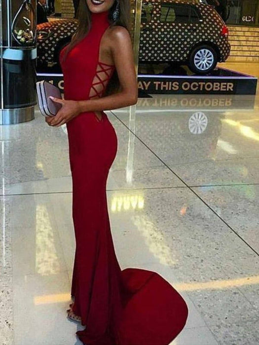 Trumpet/Mermaid High Neck Spandex Sleeveless Sweep/Brush Train Dresses - Prom Dresses