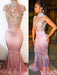 Trumpet/Mermaid High Neck Sweep/Brush Train Sleeveless Silk like Satin Lace Dresses - Prom Dresses