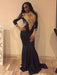 Trumpet/Mermaid Long Sleeves Bateau Spandex Applique Sweep/Brush Train Dresses - Prom Dresses