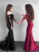 Trumpet/Mermaid Long Sleeves Off-the-Shoulder Sweep/Brush Train Applique Stretch Crepe Dresses - Prom Dresses