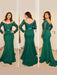 Trumpet/Mermaid Off-the-Shoulder Long Sleeves Applique Sweep/Brush Train Satin Dresses - Prom Dresses