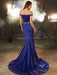Trumpet/Mermaid Off-the-Shoulder Sleeveless Crystal Sweep/Brush Train Satin Dresses - Prom Dresses