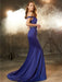 Trumpet/Mermaid Off-the-Shoulder Sleeveless Crystal Sweep/Brush Train Satin Dresses - Prom Dresses