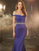 Trumpet/Mermaid Off-the-Shoulder Sleeveless Crystal Sweep/Brush Train Satin Dresses - Prom Dresses