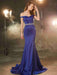 Trumpet/Mermaid Off-the-Shoulder Sleeveless Crystal Sweep/Brush Train Satin Dresses - Prom Dresses