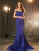 Trumpet/Mermaid Off-the-Shoulder Sleeveless Crystal Sweep/Brush Train Satin Dresses - Prom Dresses