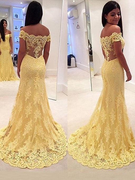 Trumpet/Mermaid Off-the-Shoulder Sleeveless Lace Sweep/Brush Train Dresses - Prom Dresses