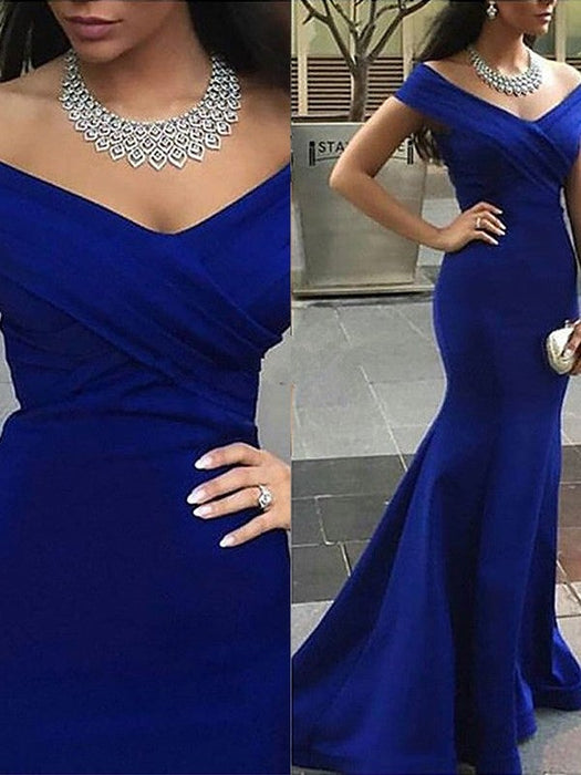 Trumpet/Mermaid Off-the-Shoulder Sleeveless Satin Sweep/Brush Train Dresses - Prom Dresses