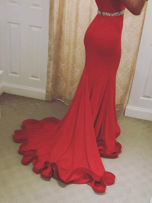 Trumpet/Mermaid Off-the-Shoulder Sleeveless Sweep/Brush Train Satin Dresses - Prom Dresses