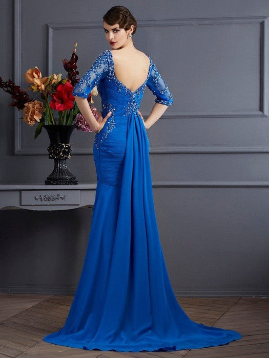 Trumpet/Mermaid Scoop 1/2 Sleeves Long Chiffon Dresses - Prom Dresses