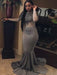 Trumpet/Mermaid Scoop Long Sleeves Applique Court Train Elastic Woven Satin Plus Size Dresses - Prom Dresses