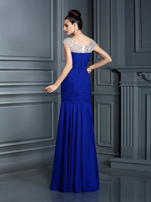 Trumpet/Mermaid Scoop Beading Sleeveless Long Chiffon Dresses - Prom Dresses