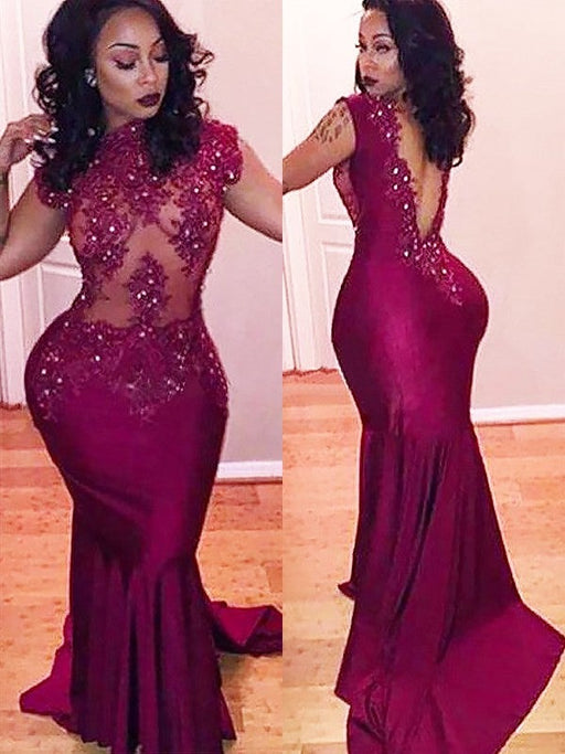 Trumpet/Mermaid Scoop Satin Sleeveless Beading Sweep/Brush Train Dresses - Prom Dresses