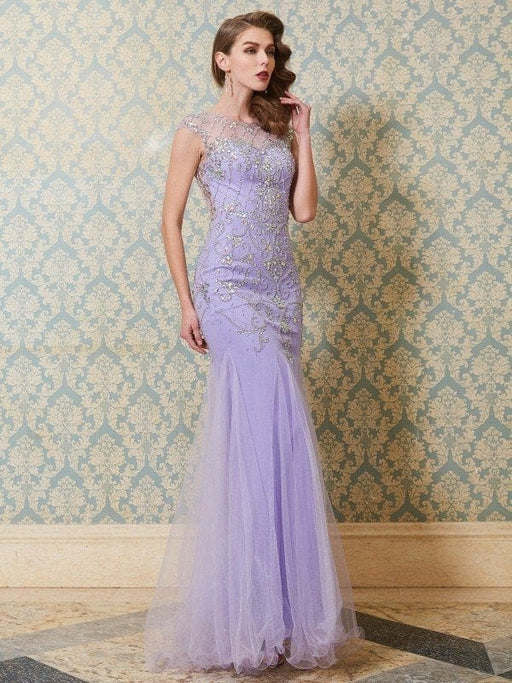 Trumpet/Mermaid Scoop Sleeveless Beading Floor-length Tulle Dresses - Prom Dresses