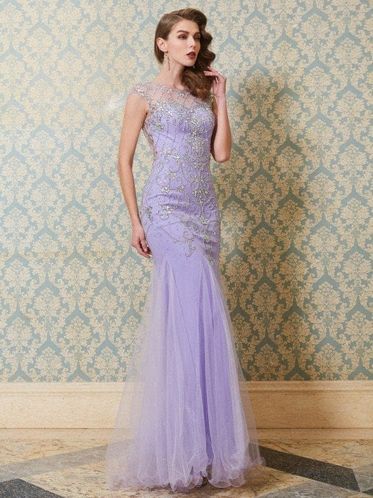 Trumpet/Mermaid Scoop Sleeveless Beading Floor-length Tulle Dresses - Prom Dresses