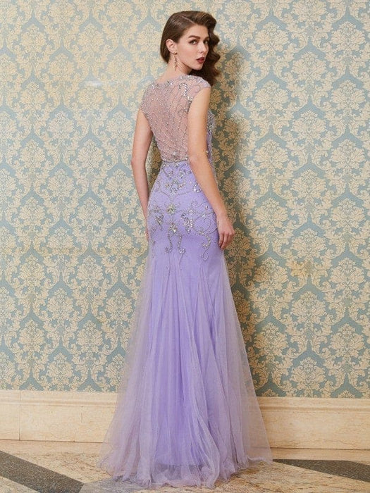 Trumpet/Mermaid Scoop Sleeveless Beading Floor-length Tulle Dresses - Prom Dresses
