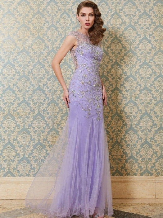 Trumpet/Mermaid Scoop Sleeveless Beading Floor-length Tulle Dresses - Prom Dresses