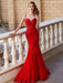 Trumpet/Mermaid Sheer Neck Sleeveless Sweep/Brush Train Applique Tulle Dresses - Prom Dresses