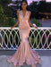 Trumpet/Mermaid Sleeveless Halter Sweep/Brush Train Applique Elastic Woven Satin Dresses - Prom Dresses