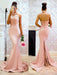 Trumpet/Mermaid Sleeveless Halter Sweep/Brush Train Lace Charmeuse Dresses - Prom Dresses