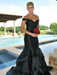 Trumpet/Mermaid Sleeveless Off-the-Shoulder Satin Layers Sweep/Brush Train Dresses - Prom Dresses