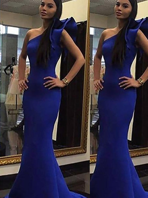 Trumpet/Mermaid Sleeveless One-Shoulder Ruffles Sweep/Brush Train Stretch Crepe Dresses - Prom Dresses