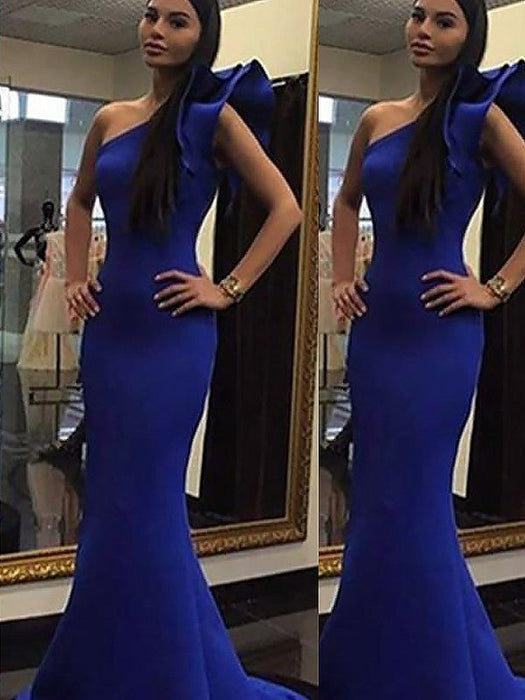Trumpet/Mermaid Sleeveless One-Shoulder Ruffles Sweep/Brush Train Stretch Crepe Dresses - Prom Dresses
