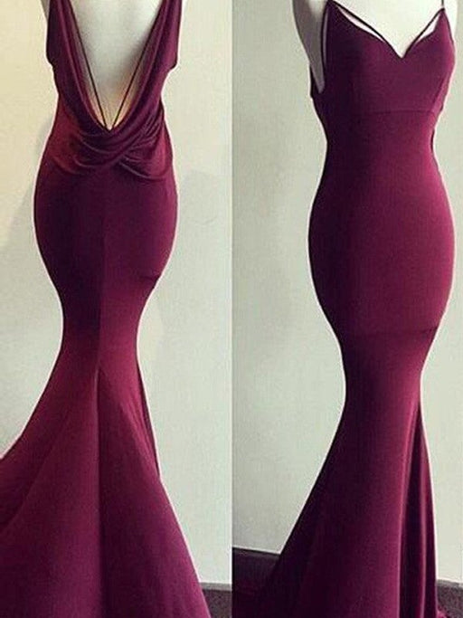 Trumpet/Mermaid Sleeveless Spaghetti Straps Jersey Sweep/Brush Train Dresses - Prom Dresses